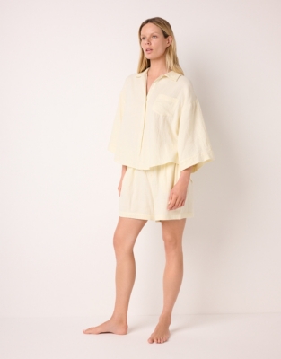 Organic Double Cotton Boxy Button Through Shortie Pyjama Set