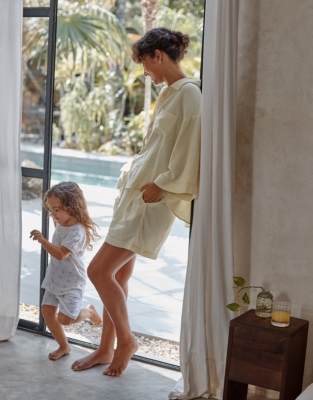 Organic Double Cotton Boxy Button Through Shortie Pyjama Set