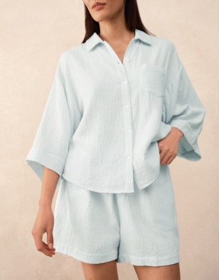 Organic Double Cotton Boxy Button Through Shortie Pyjama Set