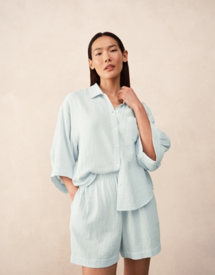 Organic Double Cotton Boxy Button Through Shortie Pyjama Set