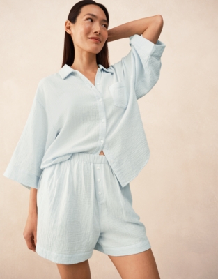Organic Double Cotton Boxy Button Through Shortie Pyjama Set