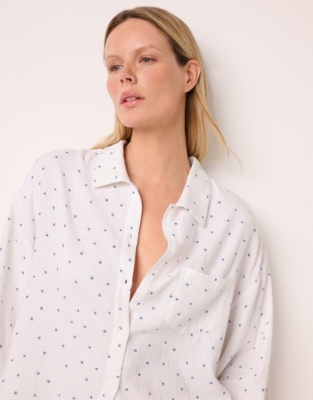 Organic Double Cotton Ditsy Print Boxy Button Pajama Set