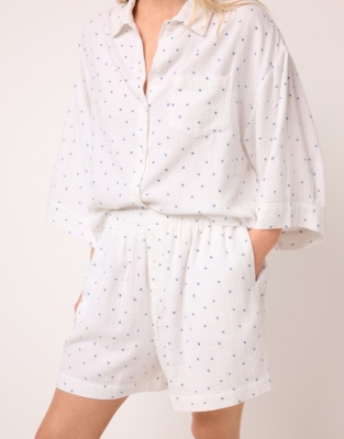 Organic Double Cotton Ditsy Print Boxy Button Pyjama Set