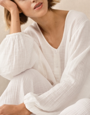 Organic Double Cotton Gauze Boho Pyjama Set  - White
