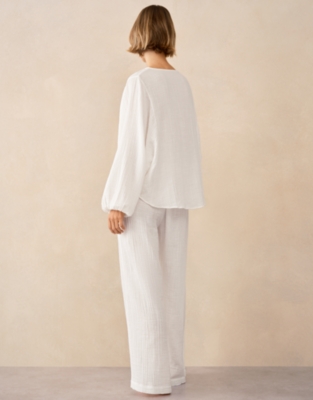 Organic Double Cotton Gauze Boho Pyjama Set  - White
