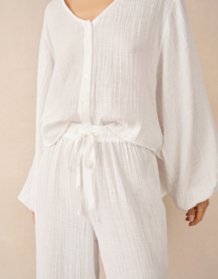 Organic Double Cotton Gauze Boho Pyjama Set  - White