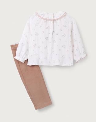 Organic Double Cotton Harper Collared Blouse & Cord Trousers Set (0–18mths)