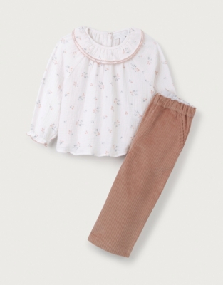 Organic Double Cotton Harper Collared Blouse & Cord Trousers Set (0–18mths)