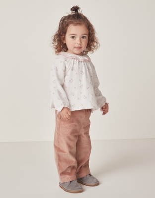 Organic Double Cotton Harper Collared Blouse & Cord Trousers Set (0–18mths)