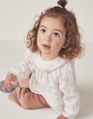 Organic Double Cotton Harper Collared Blouse & Cord Trousers Set (0–18mths)