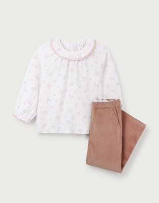 Organic Double Cotton Harper Collared Blouse & Cord Trousers Set (18mths–6yrs)