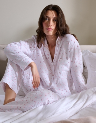 Organic Double Cotton Heart Print Pyjama Set