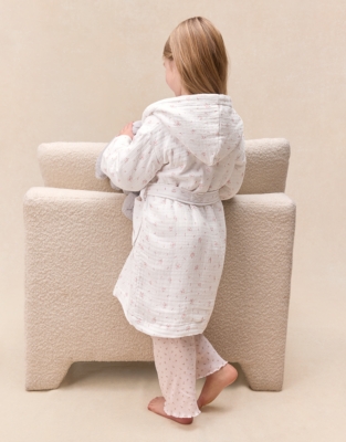 Organic Double Cotton Minnie Floral Towelling Robe (2–12yrs)
