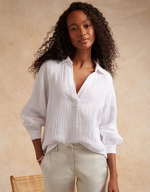 Organic Double Cotton Pop Over Shirt | The White Collection | The White Company