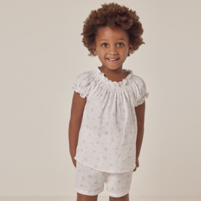 Organic Double Cotton Relaxed Fit Floral Shirred Neck Shortie Pyjamas (1–12yrs)