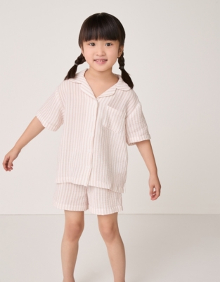 Organic Double Cotton Relaxed Fit Traditional Stripe Shortie Pyjamas (1–12yrs)