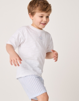 Organic Double Cotton Relaxed Fit Treasure Island Logo & Stripe Woven Shortie Pyjamas (1–12yrs)