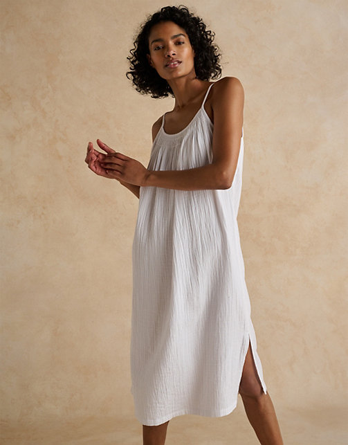 Organic Double Cotton Smocked Nightgown | Nightgowns | The White Company US