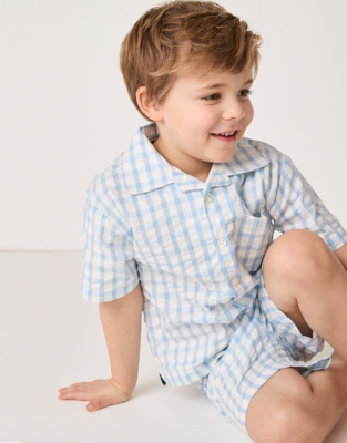 Organic Seersucker Cotton Relaxed Fit Traditional Shortie Pyjamas (1–12yrs)