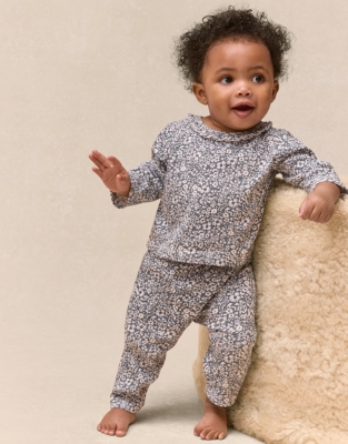 Organic Textured Cotton Blend Petunia Print Pyjamas