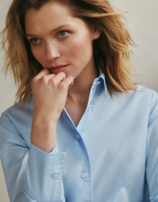 Oversized Cotton Poplin Shirt - Pale Blue