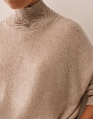 Oversized Funnel Neck Jumper with Cashmere - Soft Blush