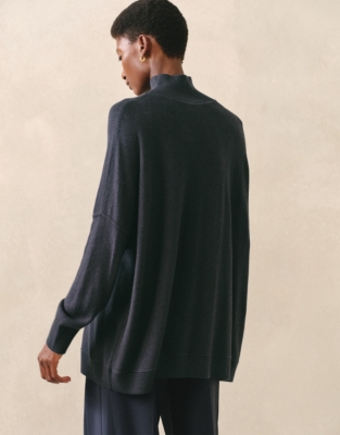 Oversized Funnel Neck Jumper with Cashmere - Navy