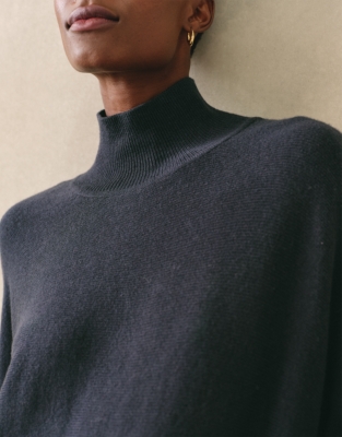 Oversized Funnel Neck Jumper with Cashmere - Navy