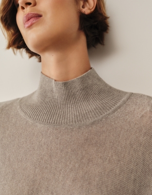 Oversized Funnel Neck Jumper with Cashmere - Hot Chocolate