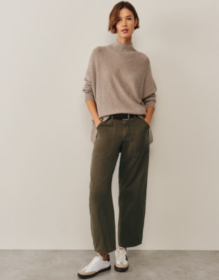 Oversized Funnel Neck Jumper with Cashmere - Hot Chocolate