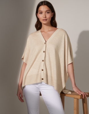 Linen, Cotton Button Neck Cardigan