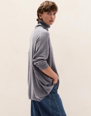 Oversized Longline Funnel Neck Jumper with Cashmere