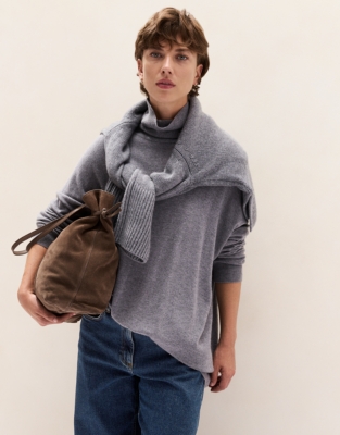 Oversized Longline Funnel Neck Jumper with Cashmere