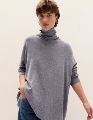 Oversized Longline Funnel Neck Jumper with Cashmere