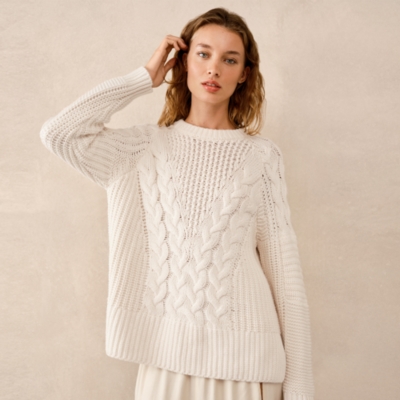 Oversized Patchwork Cable Jumper with Wool