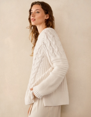 Oversized Patchwork Cable Jumper with Wool