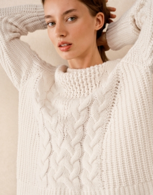 Oversized Patchwork Cable Jumper with Wool