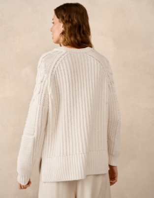 Oversized Patchwork Cable Jumper with Wool