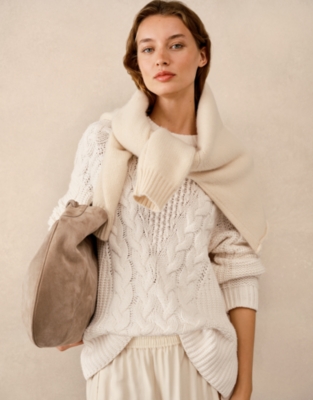 Oversized Patchwork Cable Jumper with Wool