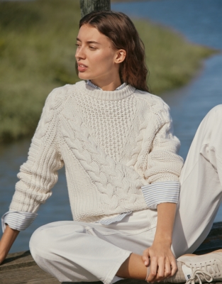 Oversized Patchwork Cable Jumper with Wool