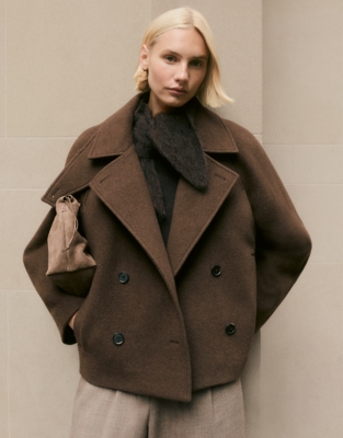 Pea Coat with Funnel Neck