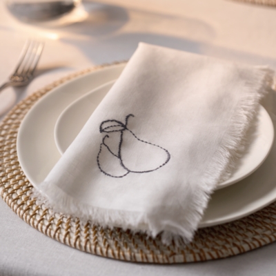Pear Embroidered Napkins – Set of 4