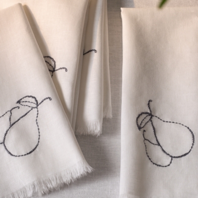 Pear Embroidered Napkins – Set of 4