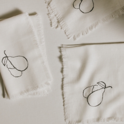 Pear Embroidered Napkins – Set of 4