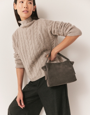 Pembroke Knot Suede Cross Body Bag - Dark Grey