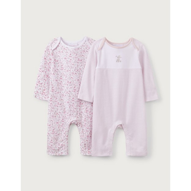 1-1 1/2Y Phoebe Floral & Stripe Sleepsuits – Set Of 2 The White Company Clothing Loungewear Sleepsuits 