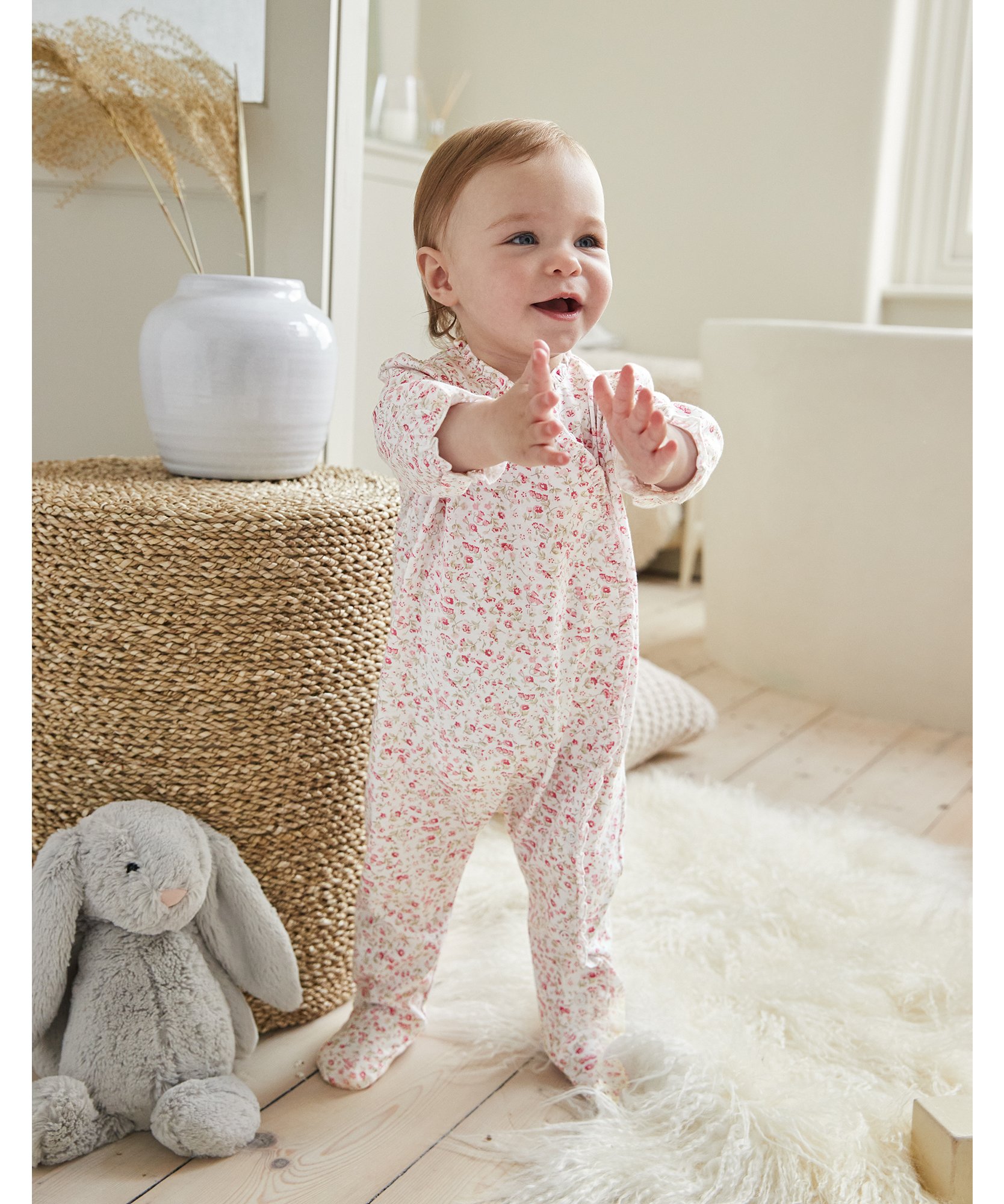 1-1 1/2Y The White Company Clothing Loungewear Sleepsuits Phoebe Floral Frill Sleepsuit 