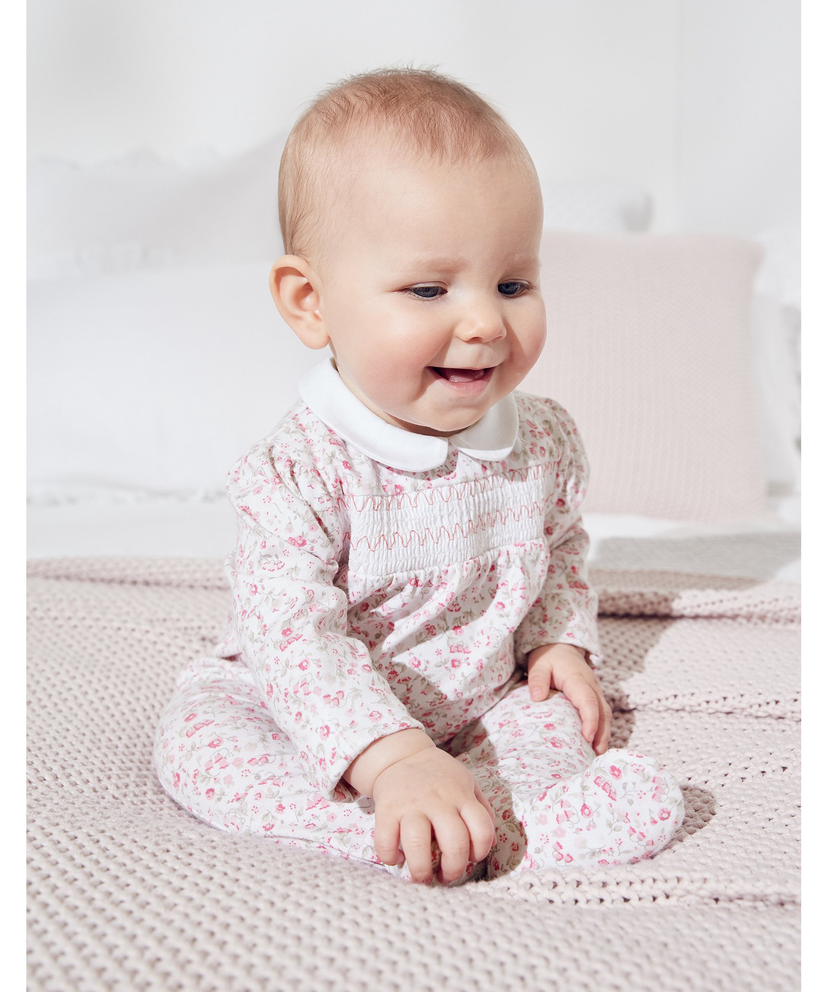 The White Company Clothing Loungewear Sleepsuits Phoebe Floral Smocked Collared Sleepsuit 1 1/2-2Y 
