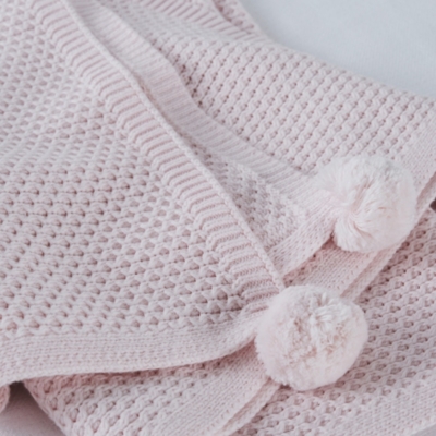 Pink CottonCashmere PomPom Blanket Baby Blankets The White Company UK