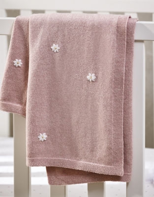 Pink Daisy Embroidered Blanket